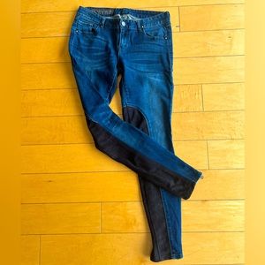 ARMANI EXCHANGE jeans with black suede accents.